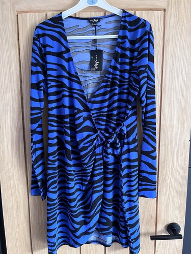 Blue zebra print wrap dress