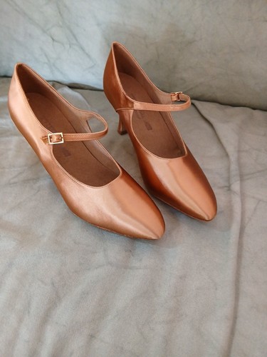 Ladies dark tan satin dance - tan,