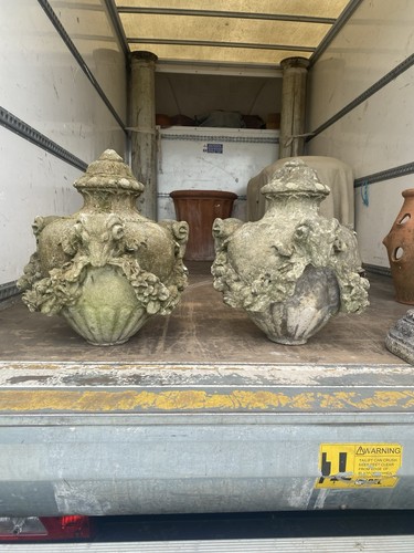Pair antique weathered rams - of,