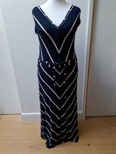 Popsy Sleeveless Maxi Dress, in Navy and Ecru Chevron Stripes Size 22