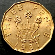 1937 THREEPENCE - BRASS THREE