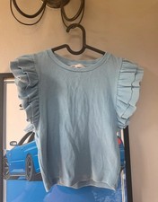 Size 8 ladies baby blue zara top with frilly shoulders