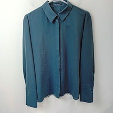 Luisa Cerano Button Up Shirt UK14 Turquoise Lace Trim Blouse Long Sleeve WRDC