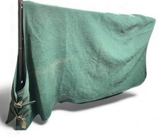 6’0” heavy wool rug with leather straps and brass buckles green stable day rug 