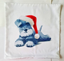 Schnauzer Dog Cushion Cover 45 x 45 cm White with Colour Print to Front Xmas