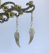 Pretty Guardian Angel Wing Charm Silver Plated 18mm Hoop Earrings in Gift Bag