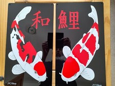 Pair of Koi Plaque - Acrylic 25cm x 44cm  ( Red/Black)