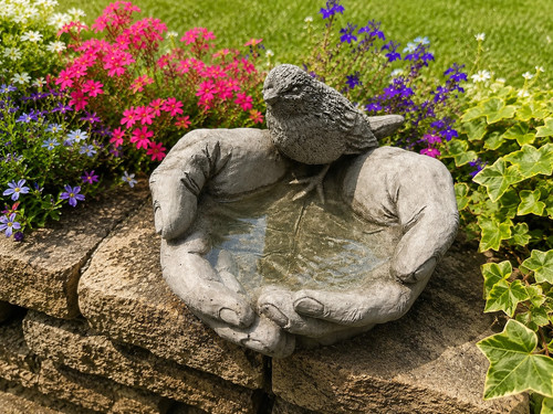 Bird hand stone garden - hand,