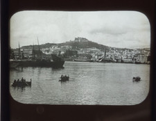 Antique Magic Lantern Slide Naples bay, ships, St Elmo Italy photograph c1890