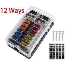 12Way Blade Fuse Box Holder & 24 Standard Blade Fuses For Car Camper Van 12V 24V