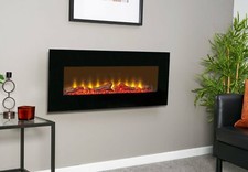 LARGE 42" ELECTRIC FIRE BLACK WALL MOUNTED REMOTE FIREPLACE LED FLAME LOGS LONG