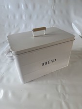 Bread Bin "Bread" Light Cream Colour Good Used Condition with wooden lid handle
