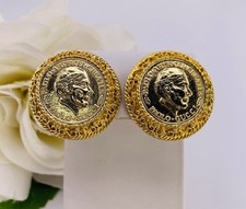 Vintage PAOLO GUCCI Earrings Gold Plated Coin Clip Earrings RARE COUTURE 