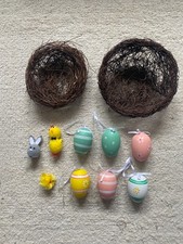 Easter Crafting Items x6 Coloured Hollow Eggs and 2 Nests - All Shown