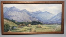 Beautiful Small Scottish Watercolour Highlands Mountain Landscape Scene 35x18cm