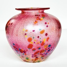 Isle of Wight Glass, Summer Fruits Michael Harris Iridescent Glass Vase 5in Tall