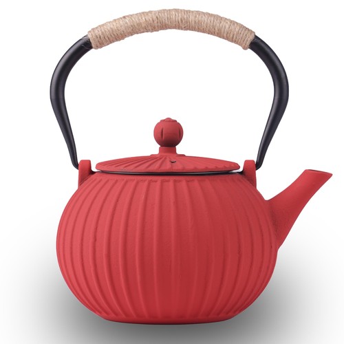 Red cast iron teapot - red,