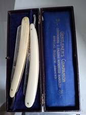 Vintage Gentleman  Shaving Razors With Bone Handles.