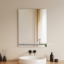 Frameless Bathroom Vanity Mirror With Glass Shelf Wall Mounted Contemporary
