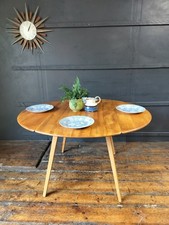 Vintage Ercol Windsor 384 Oval Drop Leaf Dining Table Light Blonde Elm Beech