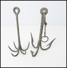 Vintage 2 x Butcher Meat Hook 3 + 5  Prong Forged Iron Rustic Kitchen Decor