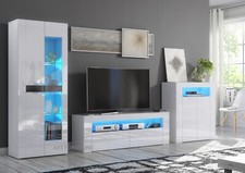 Gloss White TV Cabinet Cupboard Unit Stand Sideboard Display Modern LED Lights 