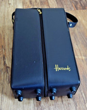 Harrods Bottle Carry Case Champagne Wine Holder Faux Dark Brown Leather Case
