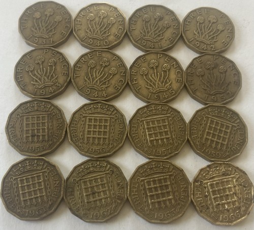 Threepenny bit coins - 16,