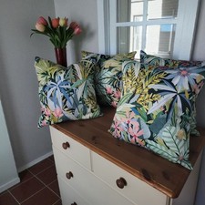 Set Of 4 New Handmade Cushion Covers In Exotic Garden Fabric