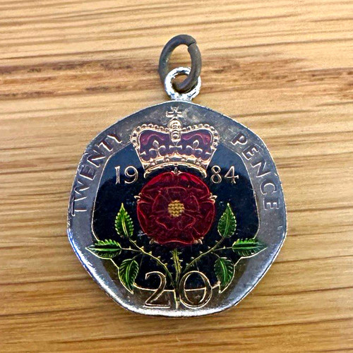 Enamelled round coin pendant - enamelled,