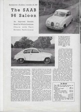 1960 Saab 96 road test-brochure: 4-page car test reprinted from "The Motor"