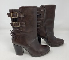 Wills London size 4 (37) dark brown faux leather vegan zip up high heel boots
