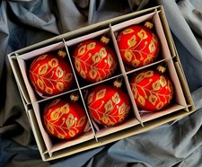 Hand Made Mouth Blown set of 6 . 8cm Christmas Glass Baubles Ornaments multisale