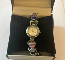 Eton - Boxed ladies silver rings and pink/purple bead bracelet watch