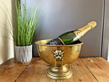 BRASS ART DECO ANGULAR JAGUAR MASK PEDESTAL FRUIT PUNCH BOWL CHAMPAGNE COOLER