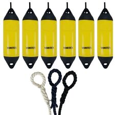 6x Hurricane Vortex Fenders Yellow PM02 48x12cm Marine + Free Spliced Rope UK HD
