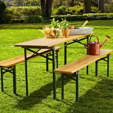 Outdoor Folding Wooden Beer Table Chairs 117cm Trestle Garden Dining Furniture