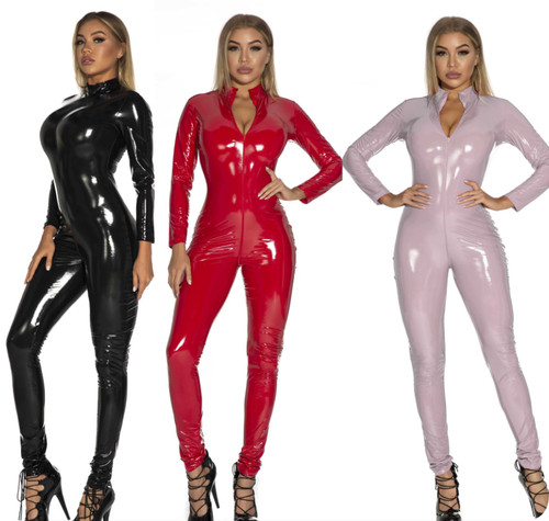 Women shiny pvc bodysuit faux - shiny,