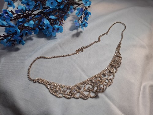Gold tone clear rhinestone bib - gold,
