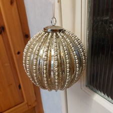 NEW.NEXT.GALLERY HOME.LARGE 51 CM SILVER BEADED AGED GLASS XMAS HANGING BAUBLE