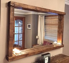 ***** HANDCRAFTED Rustic/Farmhouse/Country Style Chunky Wooden Mirror With Shelf