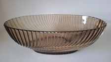 Oval Brown Smoke Glass Sawtooth Swirl Fruit Bowl poss Duralex Veropa 70's 80's