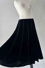 Caroline Charles Black Silk Velvet Panel Flare Long Midi Maxi Skirt UK 16 14