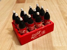 Vintage - 12 Loose Plastic Coke Bottles In a Wooden Crate Dolls House Coca Cola 
