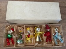 VINTAGE 1950's Christmas Hanging Figures x6 Made Of PIPE CLEANER & MERCURY GLASS