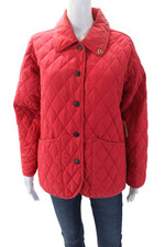 John Partridge Womens Quilted Texture Button Down Jacket Red Size Extra Small