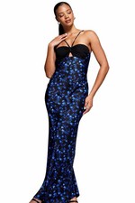 Womens Black Blue Floral Maxi