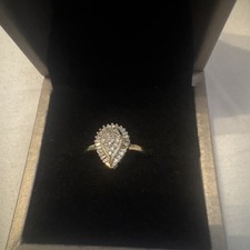 9ct gold ladies Diamond tear drop cluster design ring with var-cut Diamonds 