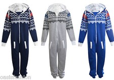 Unisex 1Onesie Men's Plain Aztec Print Zip All in One Hooded Jumpsuit Size S-5XL