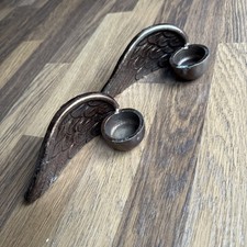 Angel Wings Tea Light Candle Holder Marina Home x 2 Bronze Colour Solid Metal 